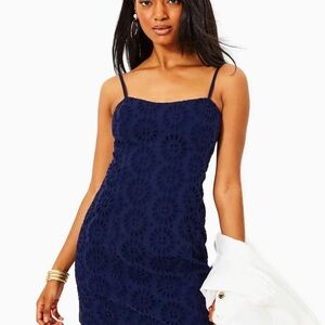 Lilly Pulitzer Shelli Eyelet Mini Dress - True Navy Pinwheel Eyelet NWT Sz 12